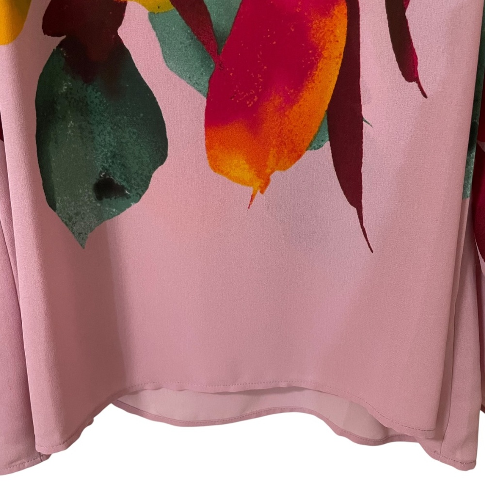 J Jill Christian Siriano Pink Floral Blouse Medium Petite Long Sleeves Abstract - Picture 6 of 11